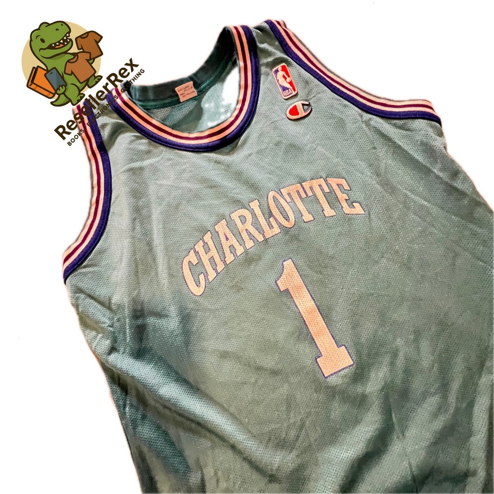 Kids Champion Muggsy Bogues Charlotte Hornets Jersey Kids XL 18-20 Teal Vintage